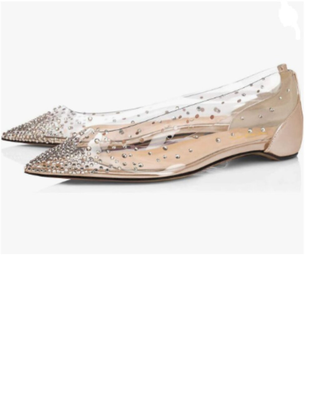 XYD Champagne-clear Rhinestones Studded Ballet Flats Hidden Heels Slip On Shoes